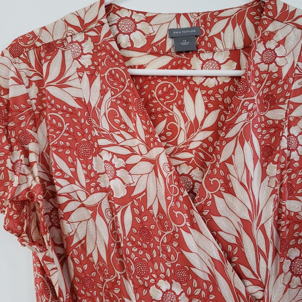 Red Floral Ann Taylor Silk Blouse